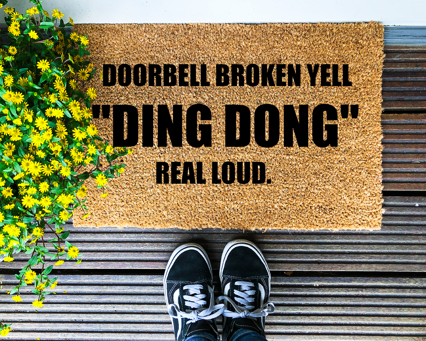 Doorbell broken yell DING DONG really loud - Coir Doormat