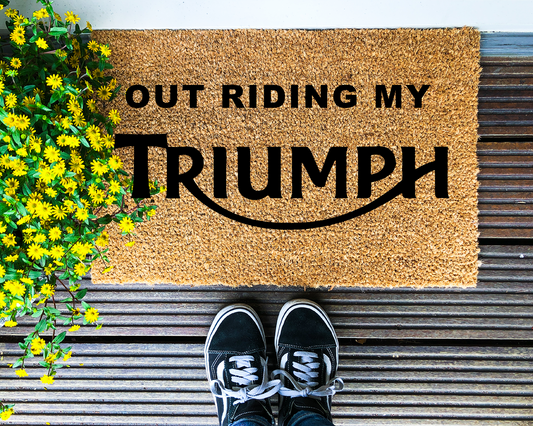 Out riding my Triumph - Coir Doormat