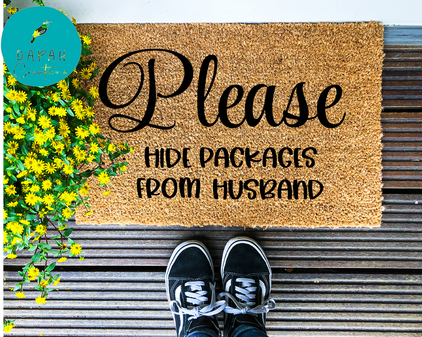 Please hide packages from husband / wife [YOU SELECT] - Coir Doormat