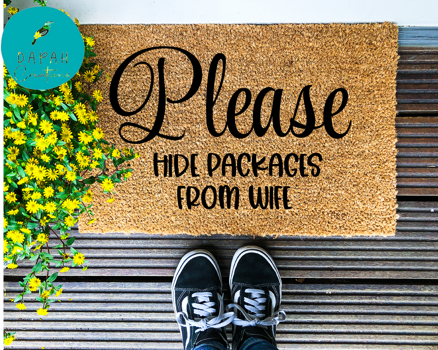 Please hide packages from husband / wife [YOU SELECT] - Coir Doormat