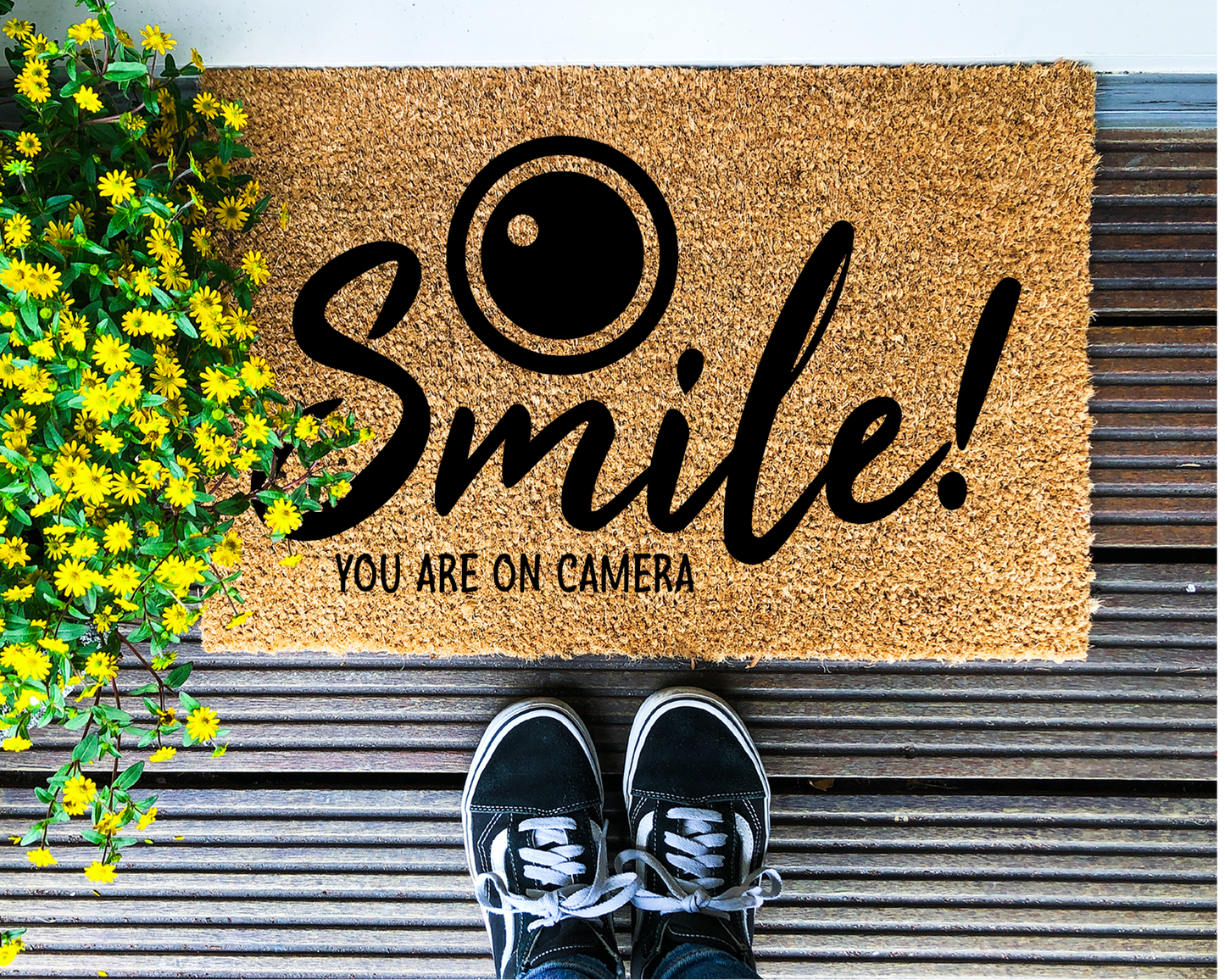 Smile!  You are on Camera - Coir Doormat - DAPAH Gifts