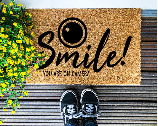 Smile!  You are on Camera - Coir Doormat - DAPAH Gifts