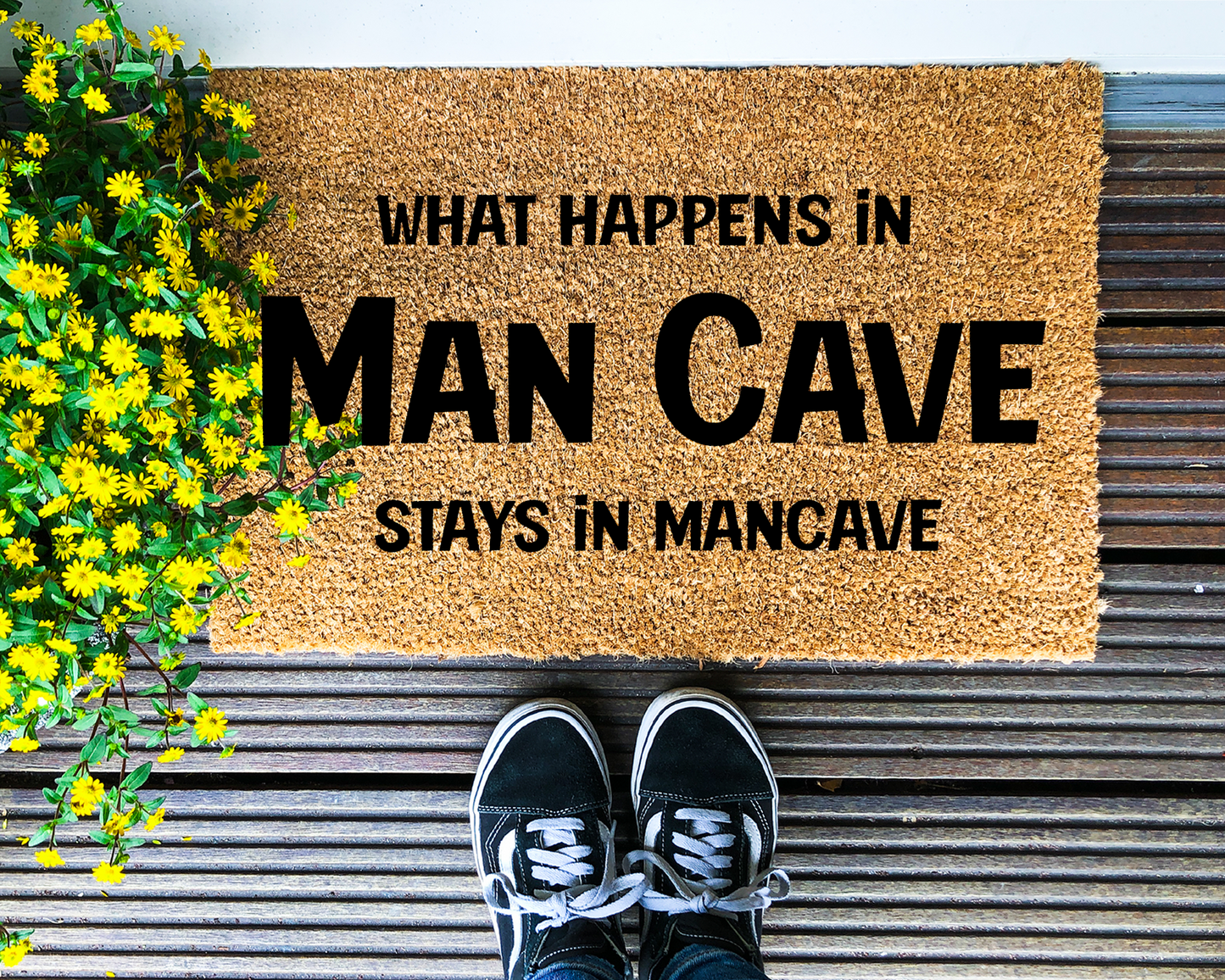 What happens in Man Cave, stays in Man Cave - Coir Doormat